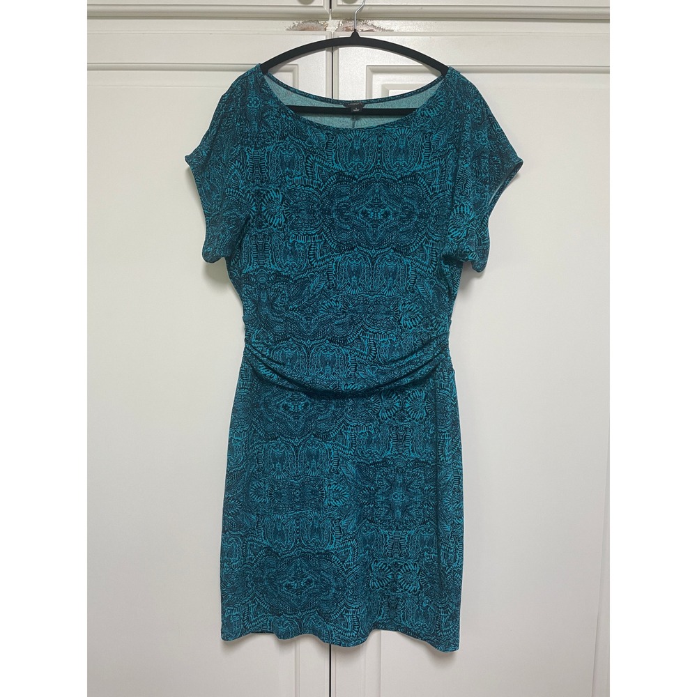 Ann Taylor‎ Paisley Dress Teal Blue Sheath Career Casual Women's Small